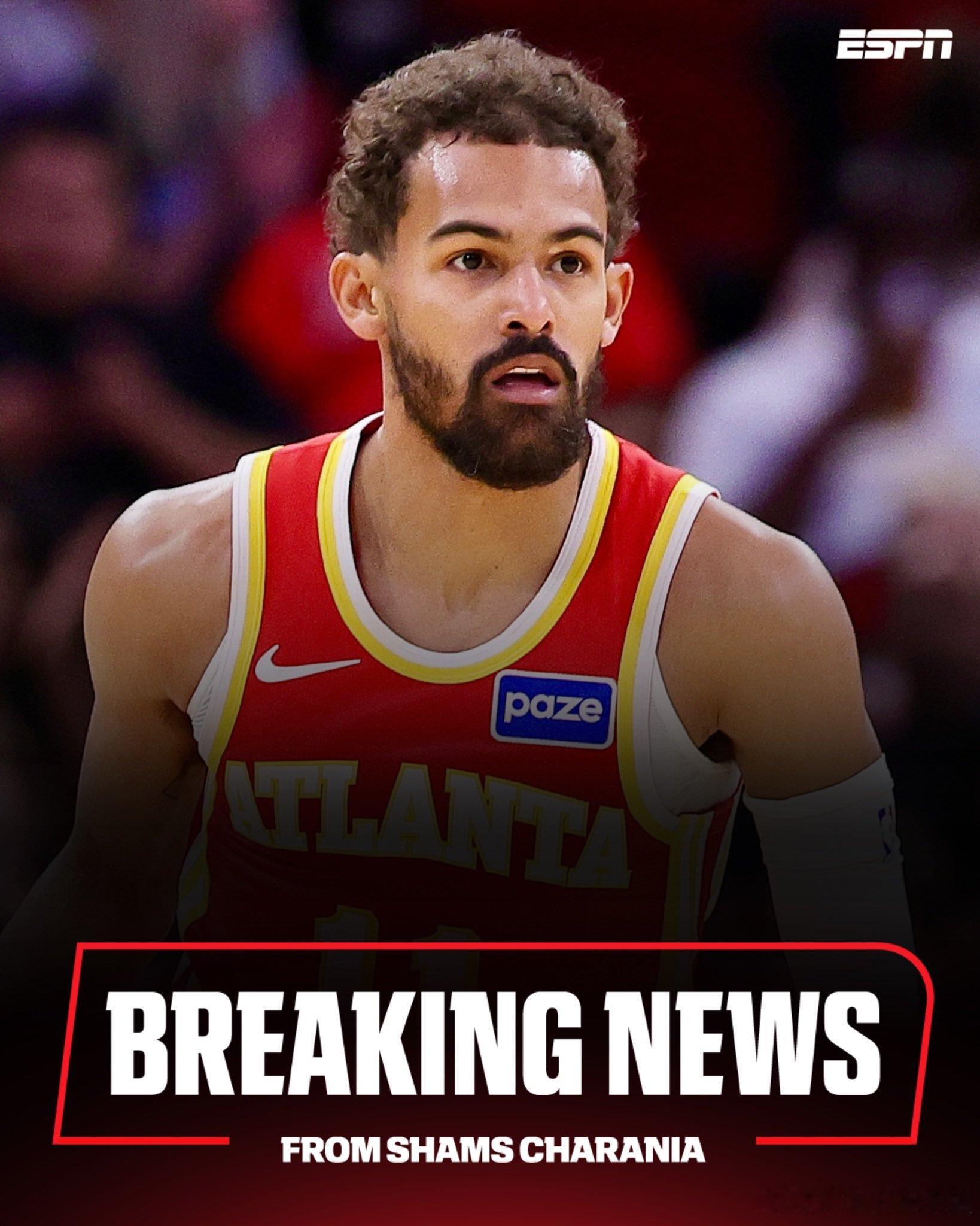 Shams: 特雷-杨右膝内侧副韧带（MCL）扭伤，将在四周后接受重新评估！特雷