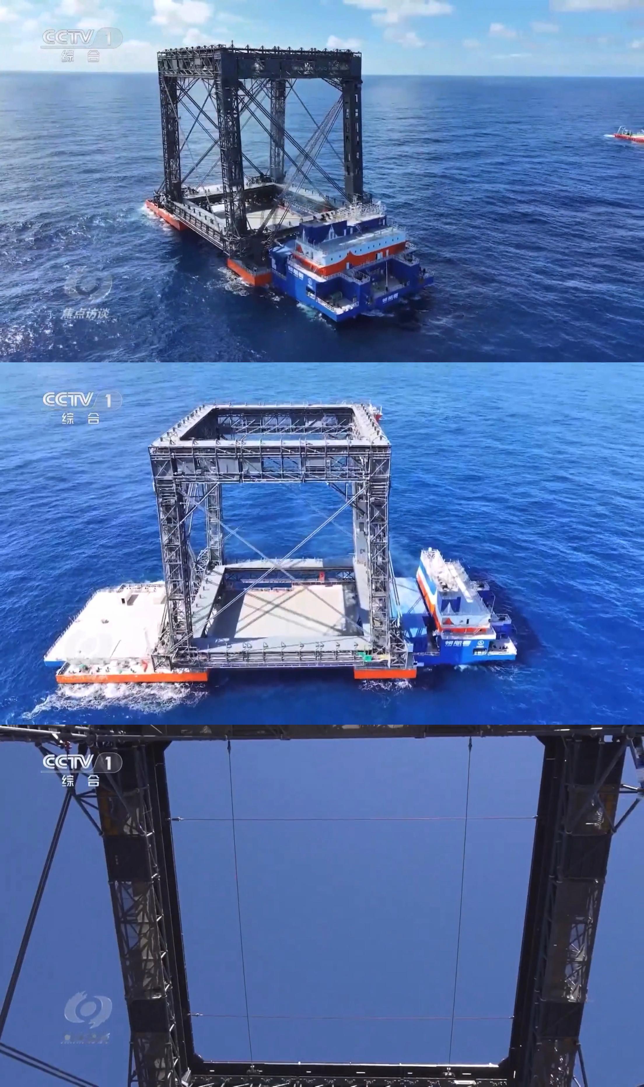 我国首艘火箭网系回收海上平台“领航者”长144米，宽50米（外廓），吃水5.5米