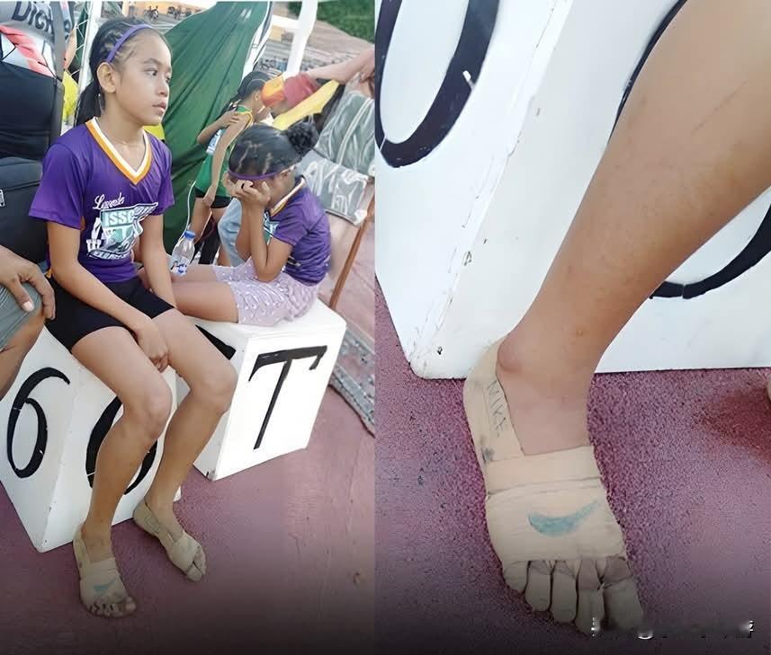 你见过勇气跑得比鞋子还快吗？
一位来自菲律宾的11岁女孩，穿着用简易绷带自制、上