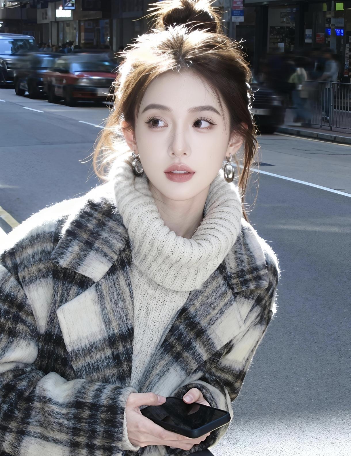 天冷了不知道穿哪个衣服比较搭，那就试试毛衣配格子大衣吧，慵懒而清新甜美