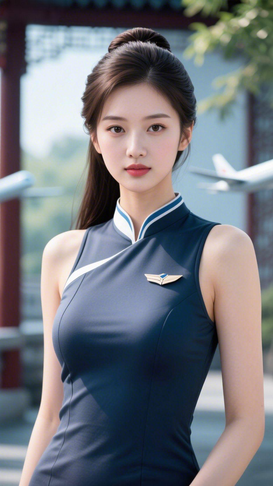 古亭望航
 
朱亭飞檐立晓风，晴光漫洒碧天融。
银翼穿云开远路，长风载影入晴空。