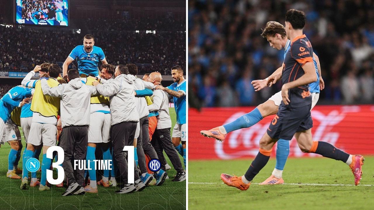 意甲：那不勒斯主场3-1终结国米4连胜，并以18分暂时登顶。
德布劳内点射+伤退