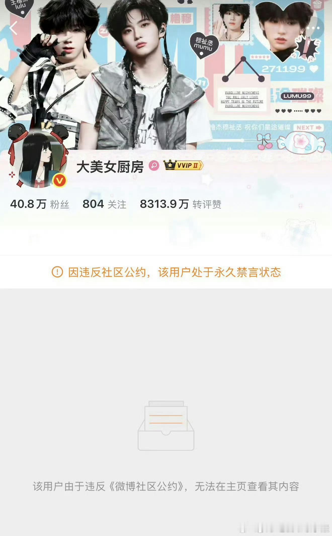 我的法 橹穆大粉被永久禁言了 这是怎么了 大美女厨房被禁言