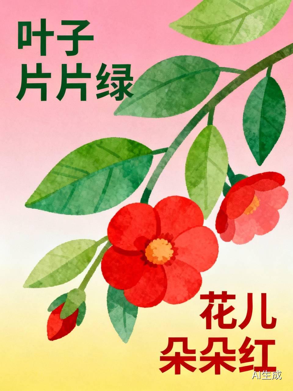 下联：花儿朵朵红。