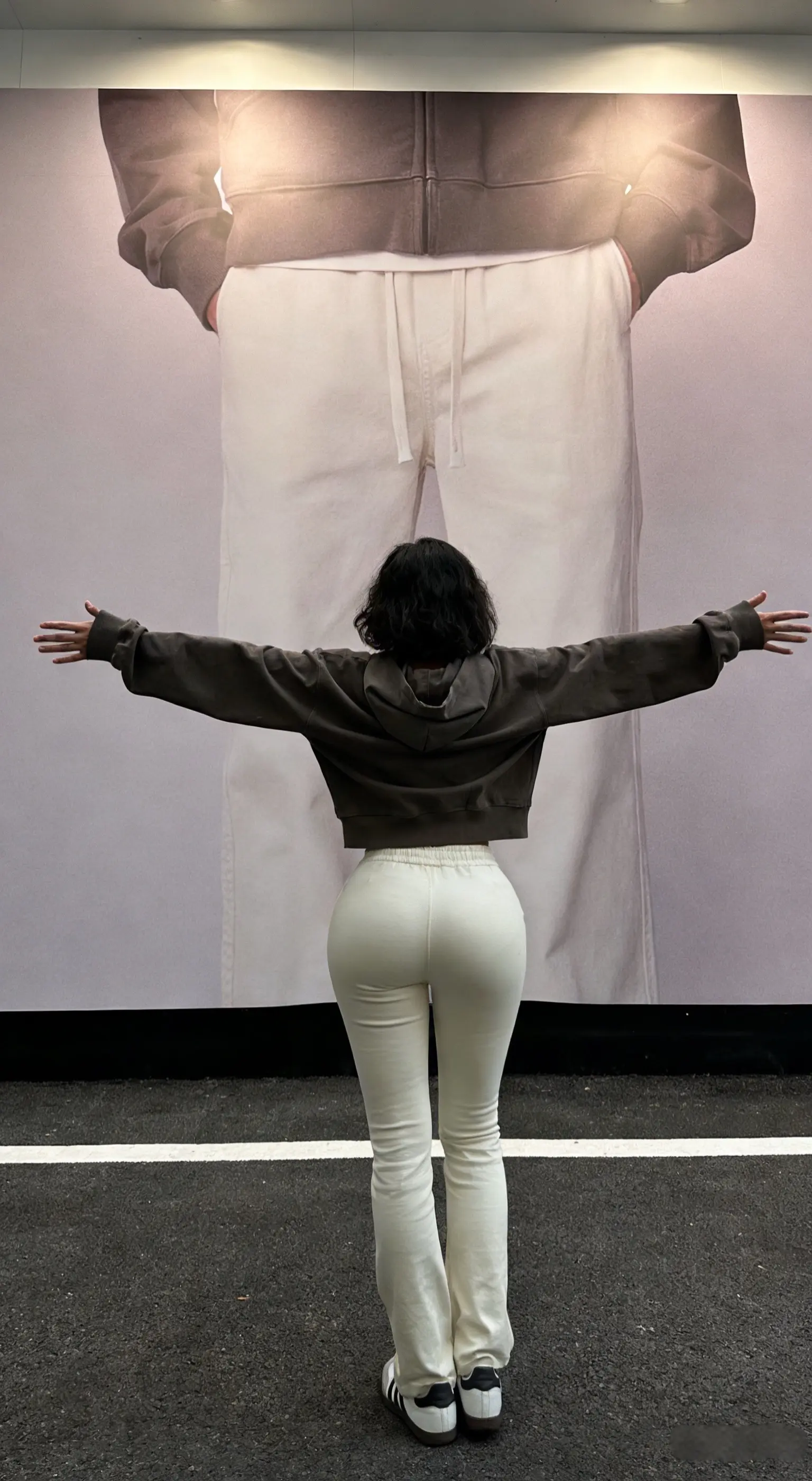 Entong美式高街vibe欧若风杏色休闲裤男款松紧腰宽松大码直筒裤子