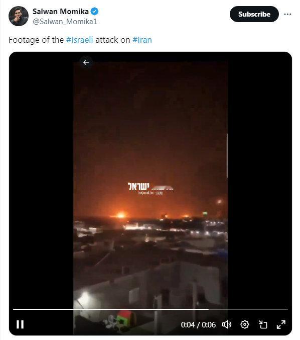 犹鱼把前段时间伊朗导弹打击以色列的视频发出，声称这是今晚以色列袭击伊朗的视频，X
