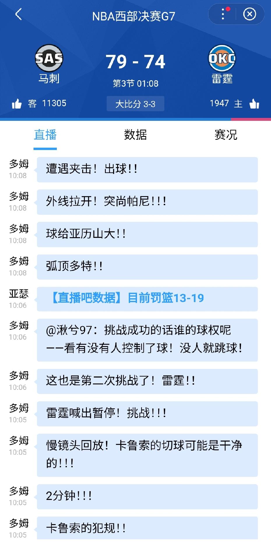 抢七到底还是进入到了最难看的一个阶段，罚罚罚……雷霆连着罚了9分。
SGA用了半