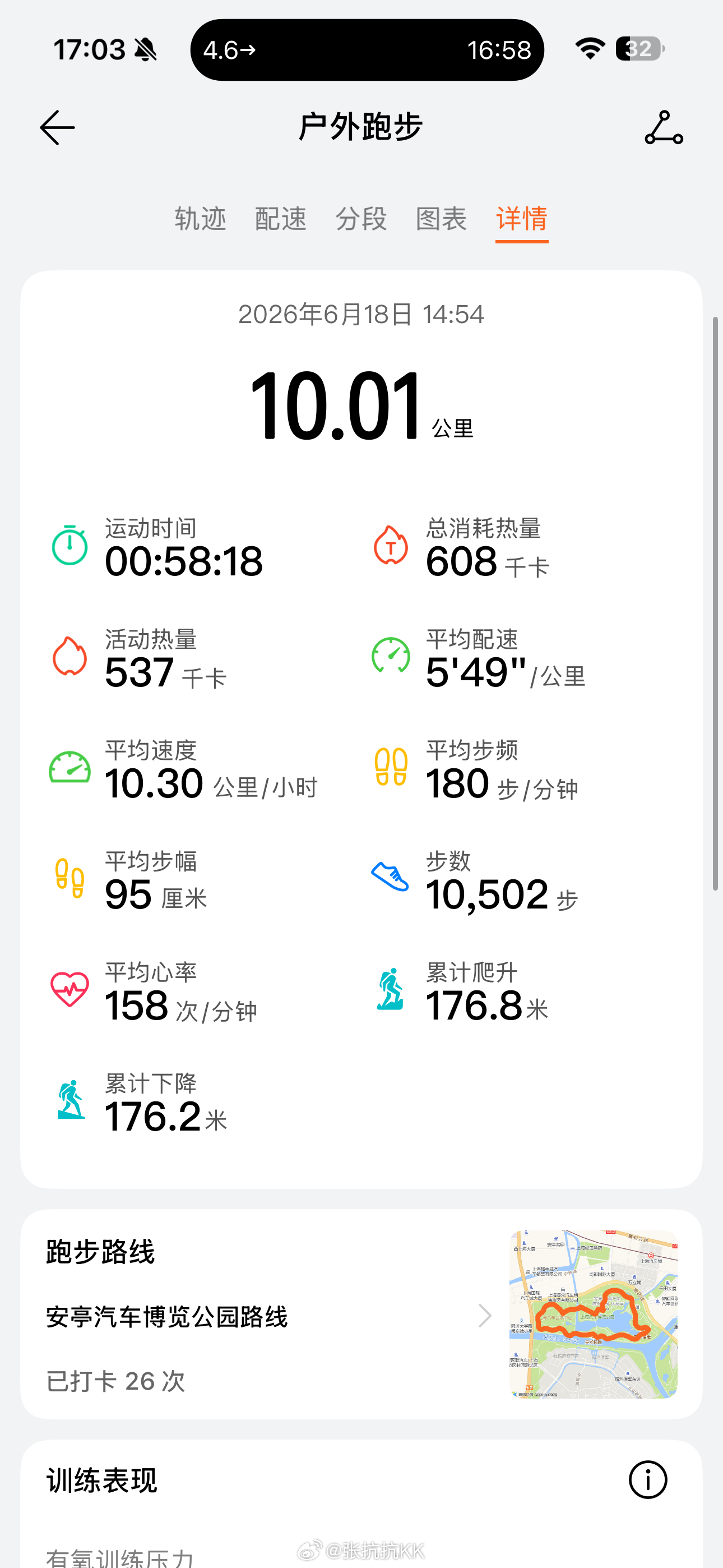 今天跑步有点爽，最高心率到 177。快倒没多快，主要是天气闷热，散热不佳，心率自