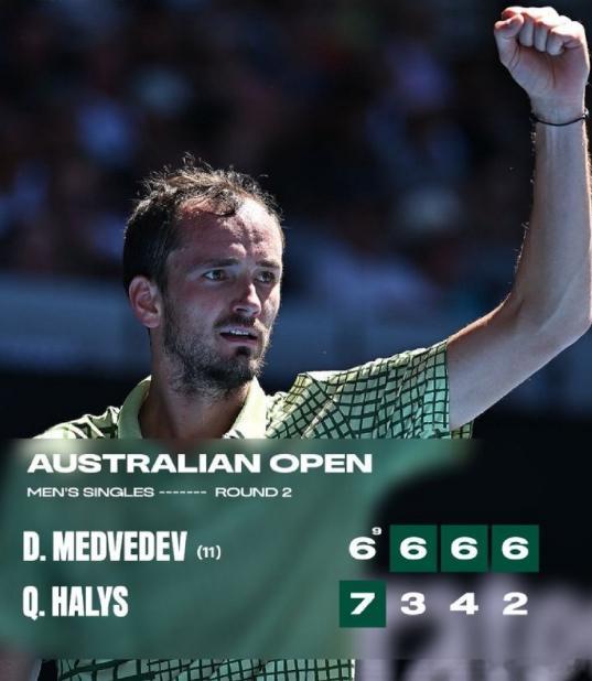 梅总归来啦！澳网2026 梅德韦杰夫击败阿里斯 6-7/6-3/6-4/6-2。