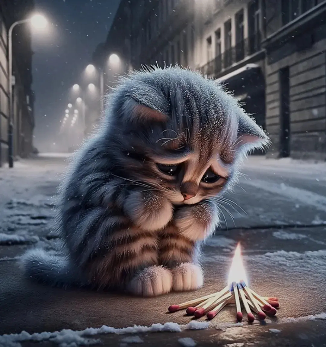 冬曰里无家可归的卖火柴的小猫咪