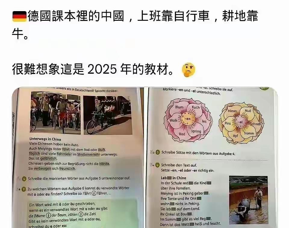 你敢相信？2025年的德国课本里的中国，上班还是要靠自行车，耕地还是靠老黄牛？