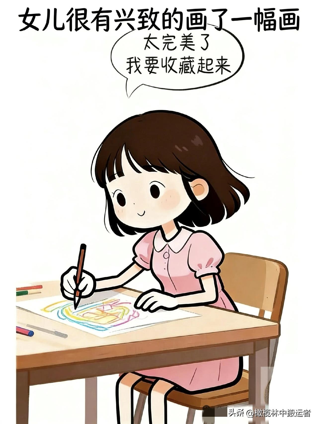 趣味漫画：女儿画了幅画，我误当废纸扔掉了！女儿哭得很凶！爸爸：给你10块！女儿：