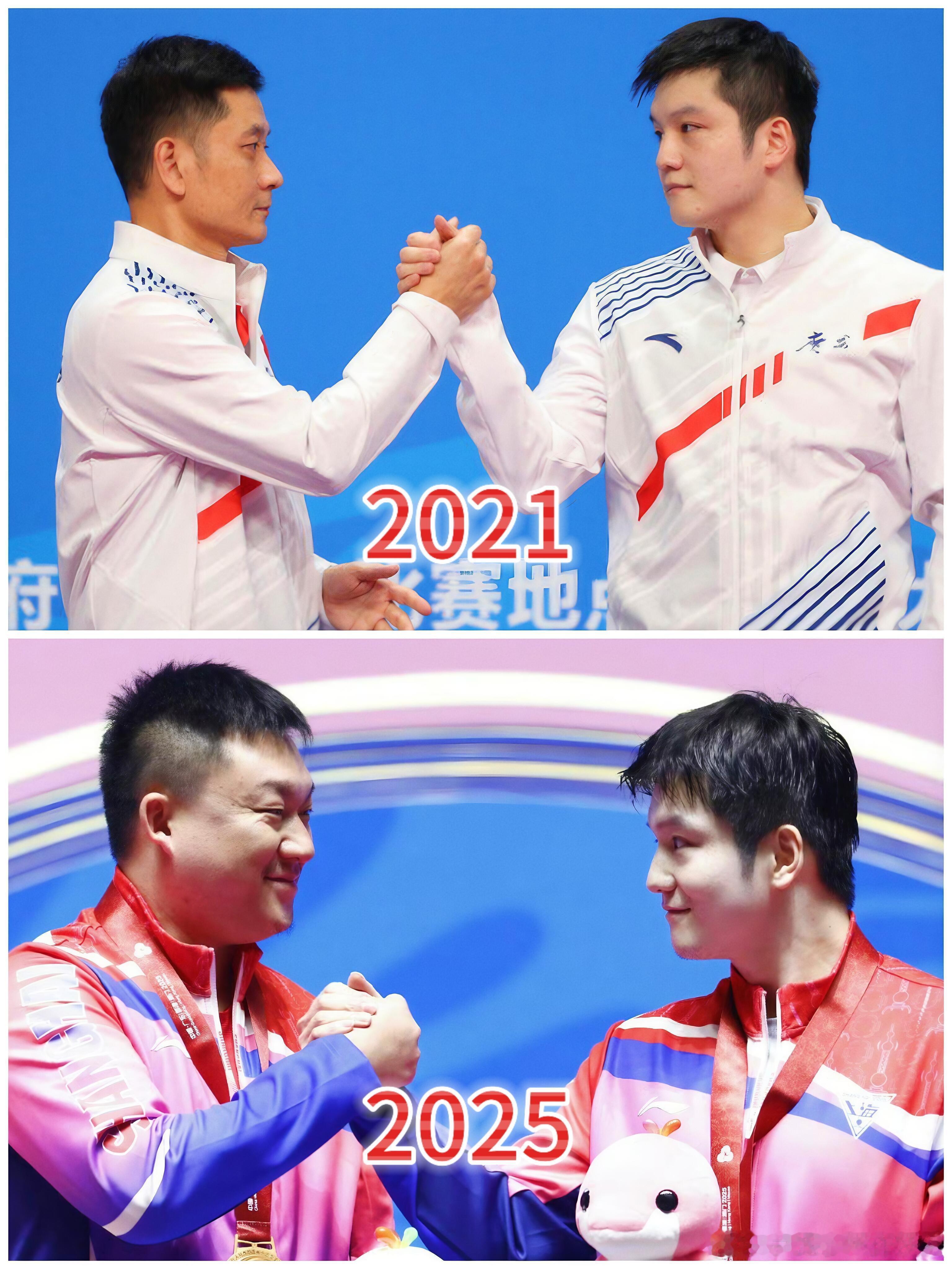 樊振东带着教练一起拿金牌