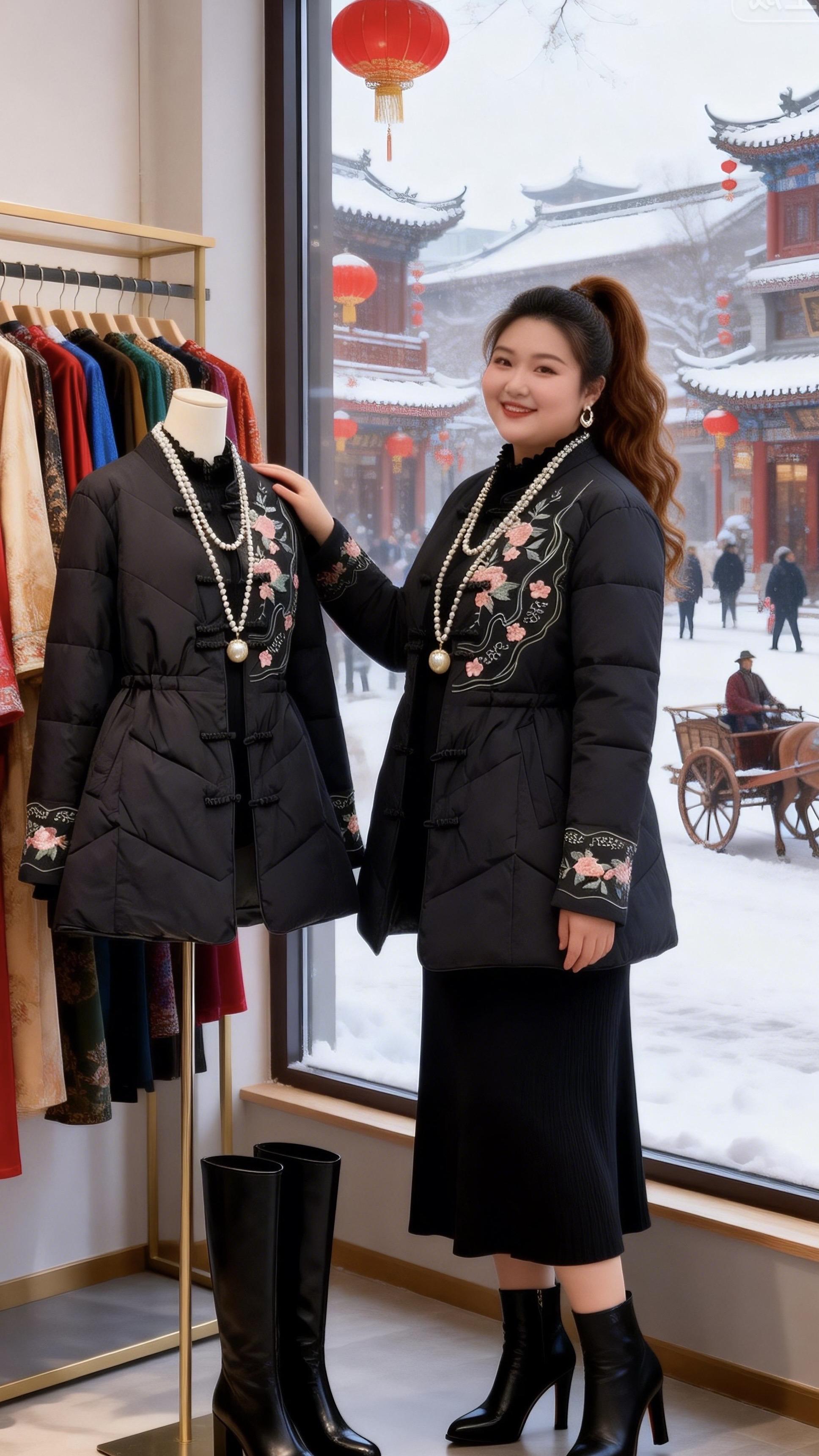 大码女装新中式穿搭复古穿搭新年战袍我回家穿哪套胖妹妹的冬季有效穿搭