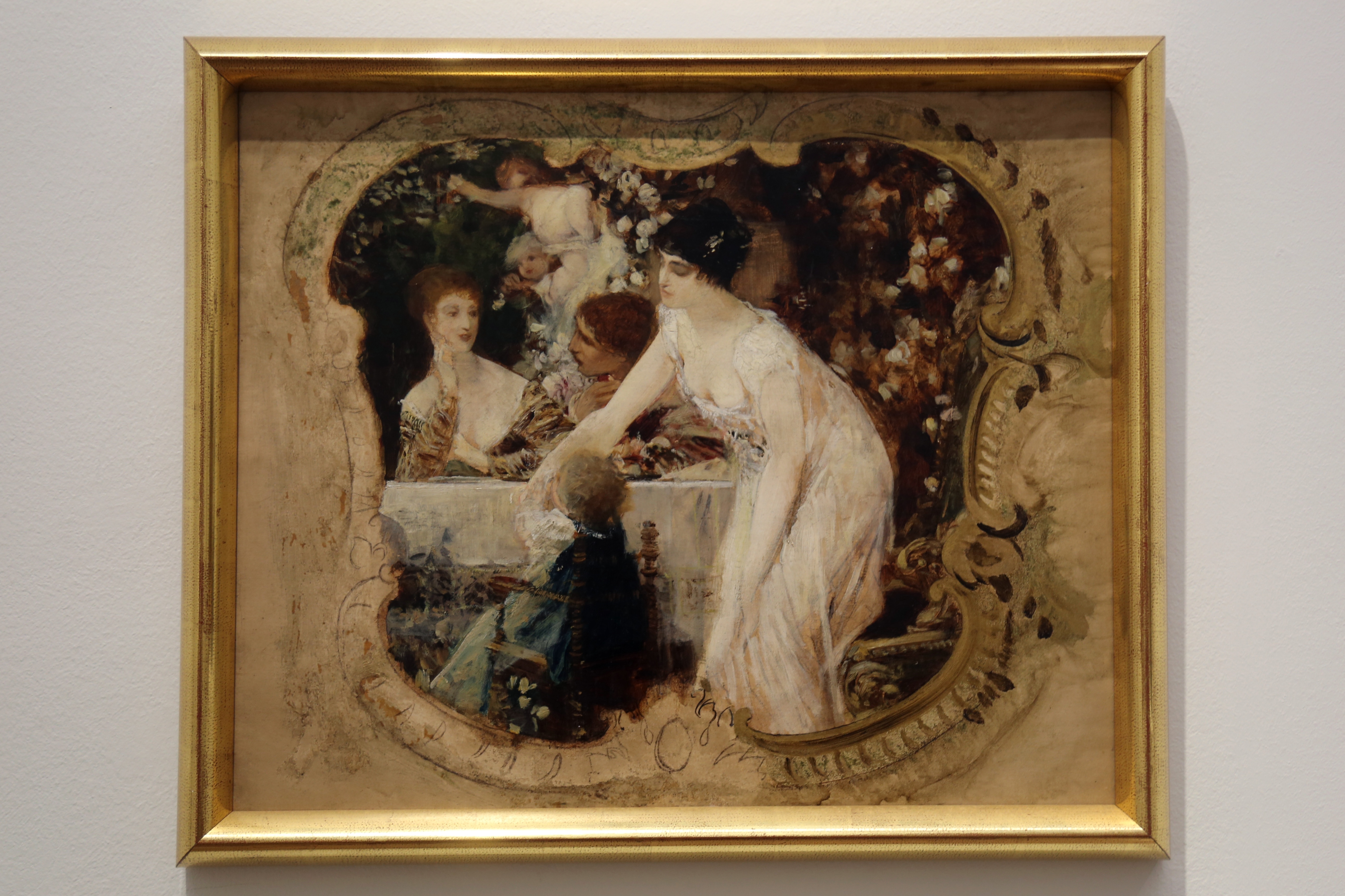 维也纳Leopold美术馆藏克里姆特 早期的古典风习作《桌边的快乐》1886年 