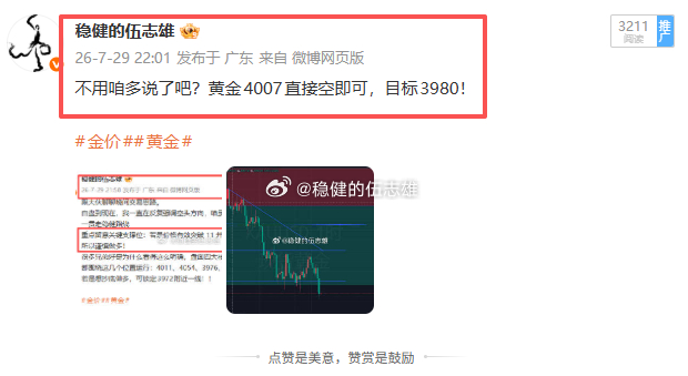 黄金4007空抵达3996减持先拿110点幸福！这行情跑的速度属实离谱！咱准备好