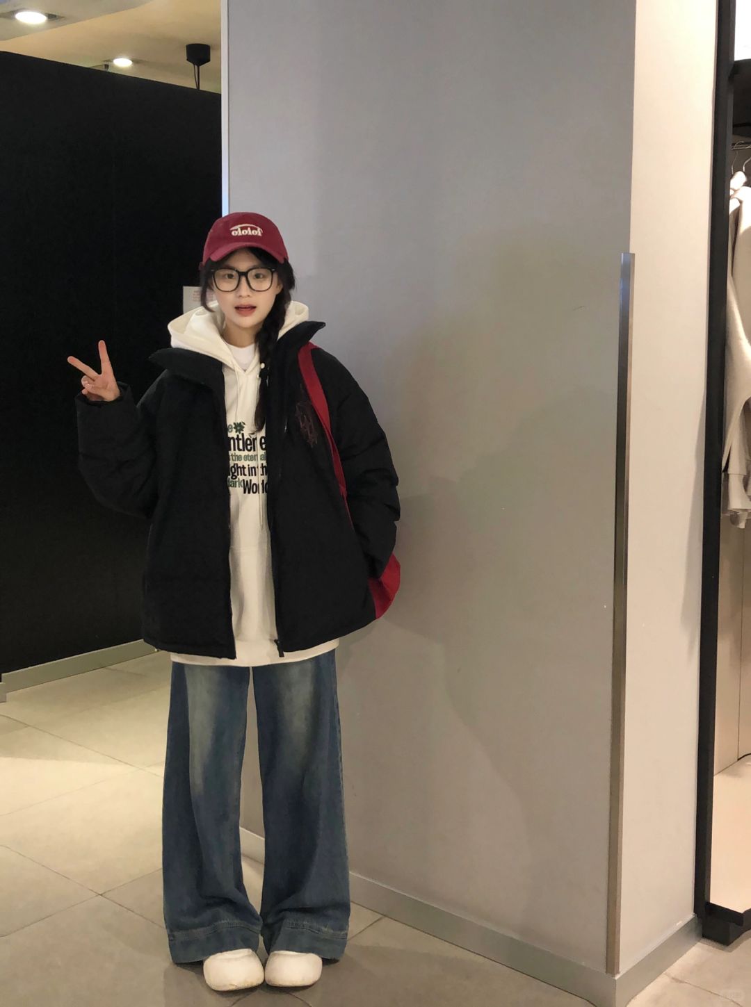 黑色棉服➕卫衣叠穿好好看！🔒住啦！！！