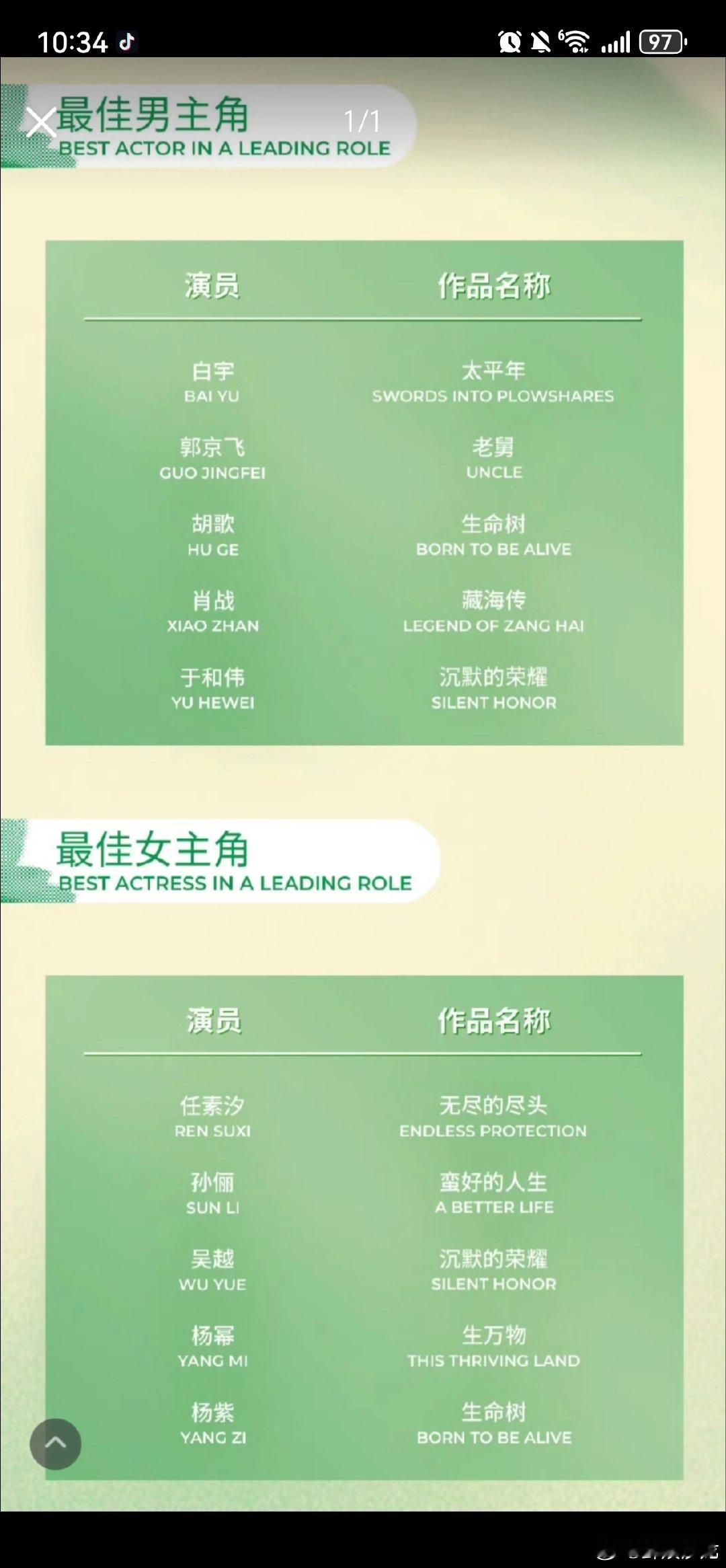 白玉兰入围名单没有李庚希白玉兰提名没有李庚希 白玉兰入围名单没有李庚希，李庚希被