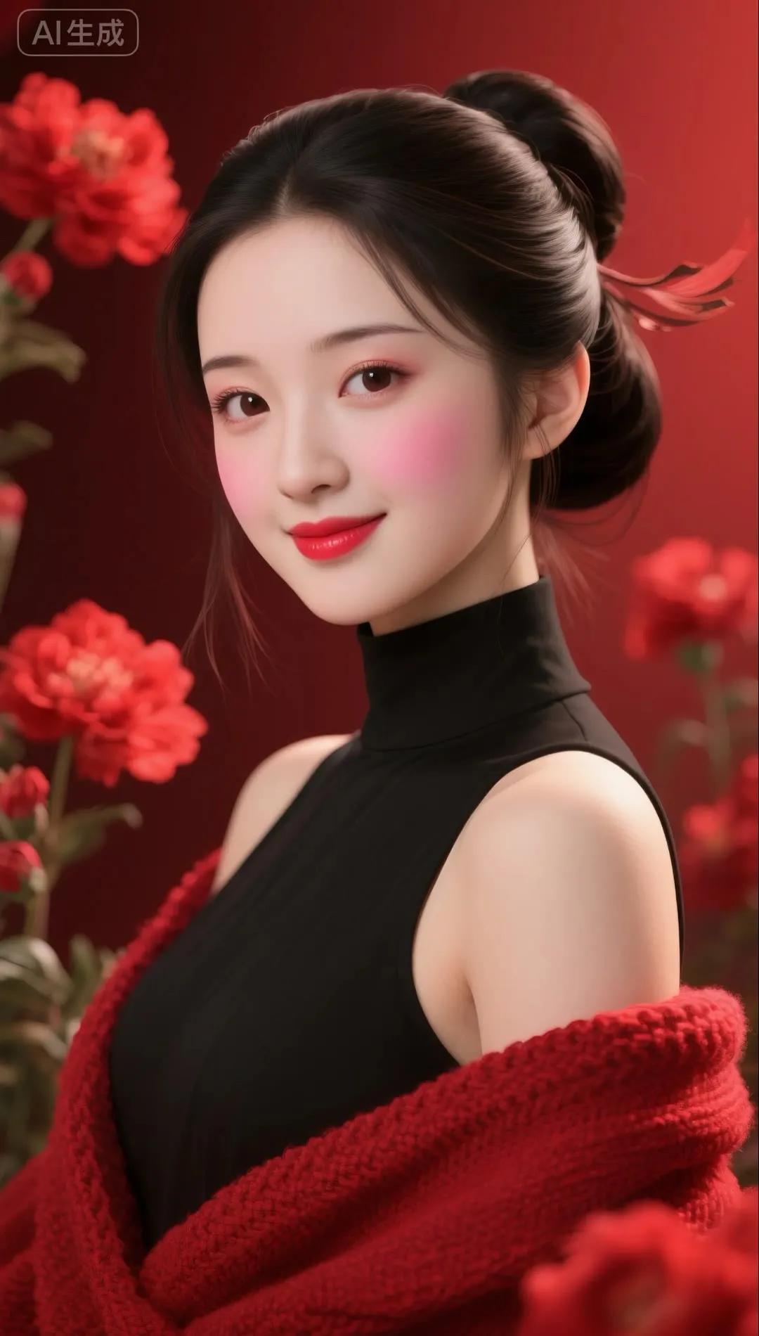 优雅红衣少女，绽放如花般美丽