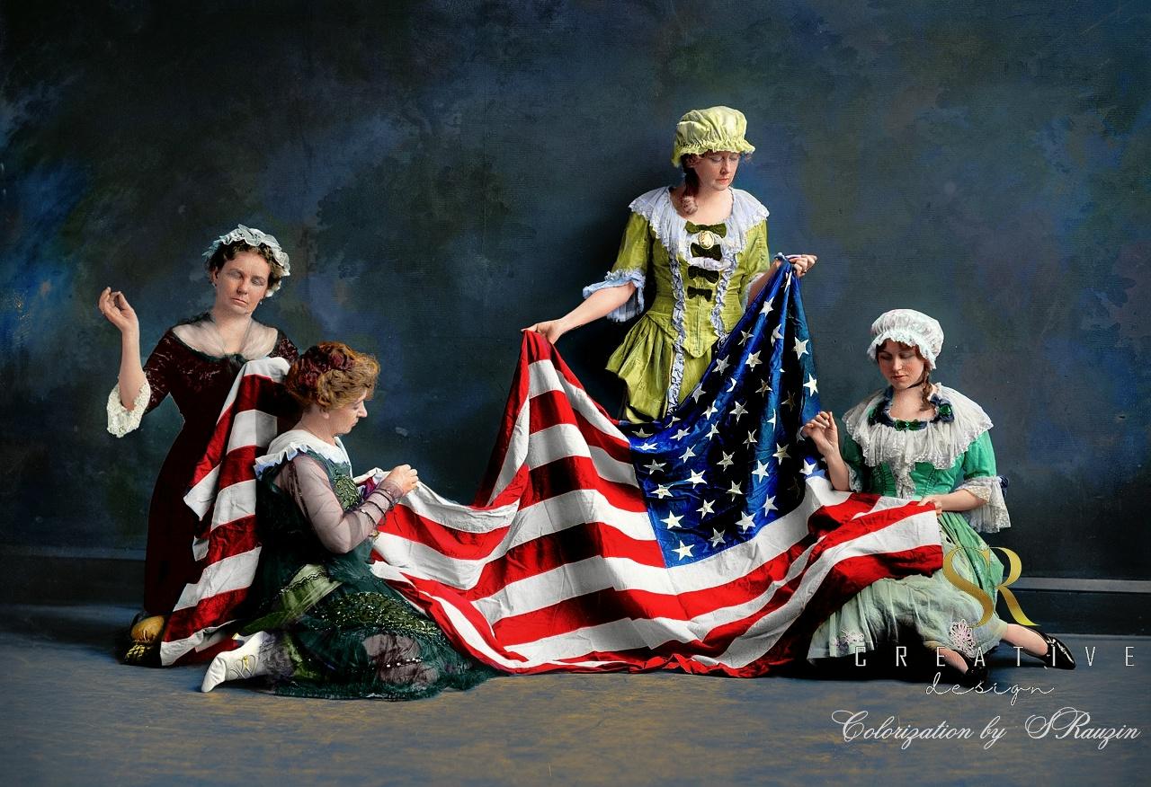 1915年，华盛顿女性缝制的美国国旗，当时为48颗星（1907年俄克拉荷马州加入