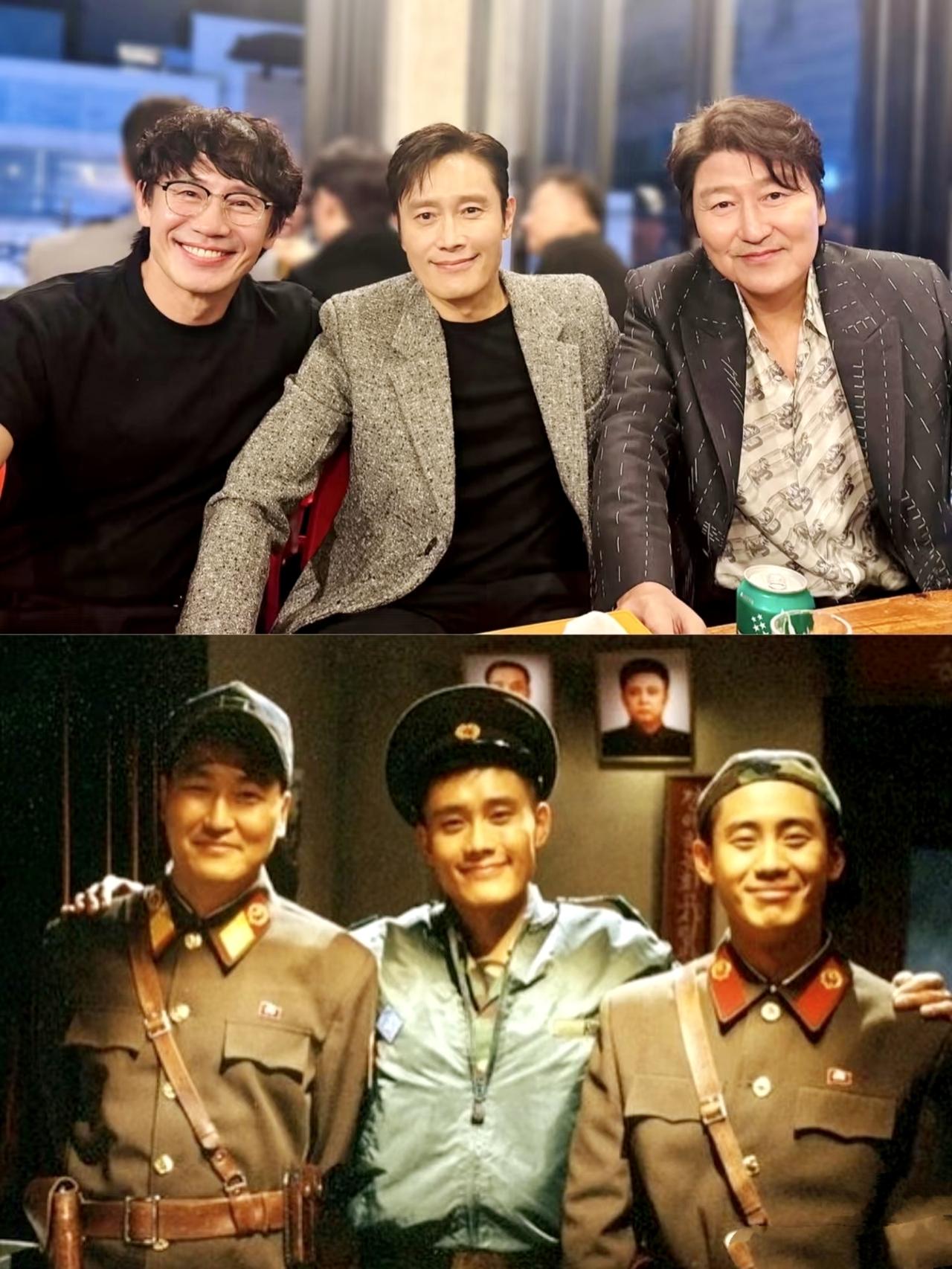 忠武路两大满贯影帝宋康昊、李秉宪，在25年后再度晒出《共同警备区》的三人合影照。