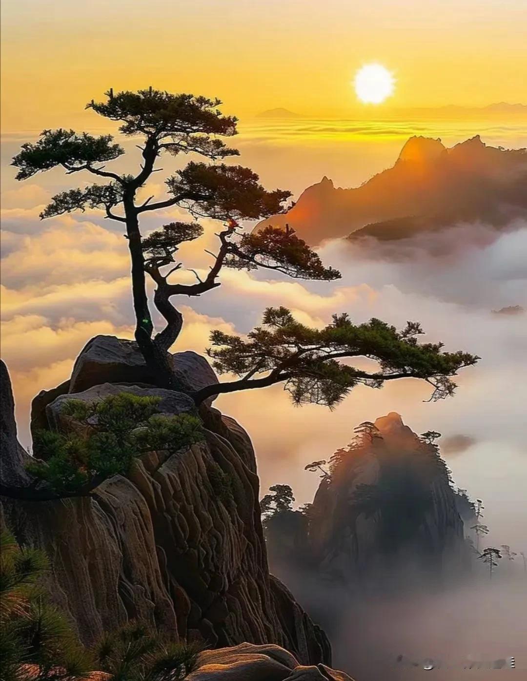 夕阳在山云在松。