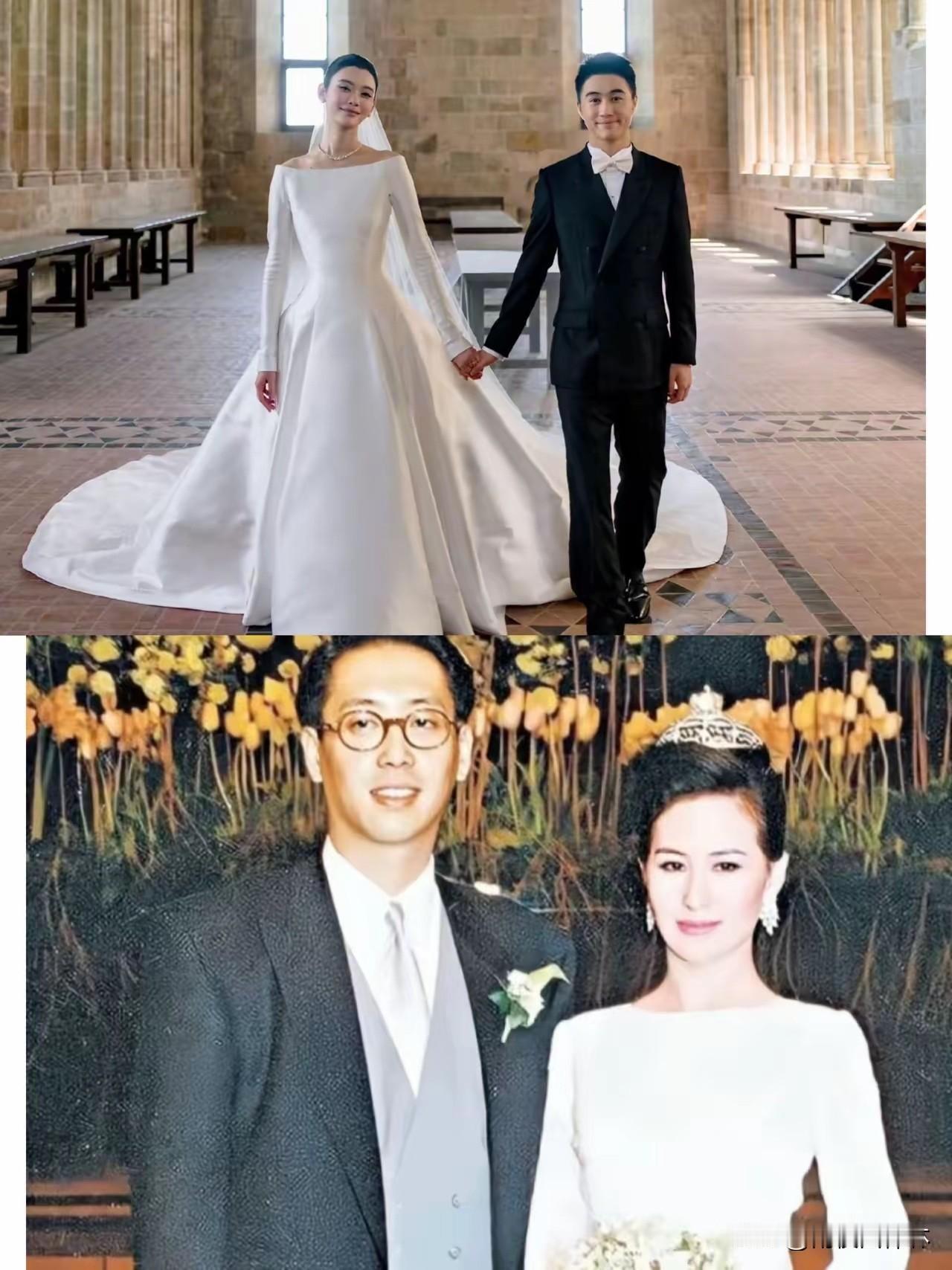 奚梦瑶这件婚纱，
看起来很简单，
门槛却最高。

领证七年后终于在法国古堡补办婚