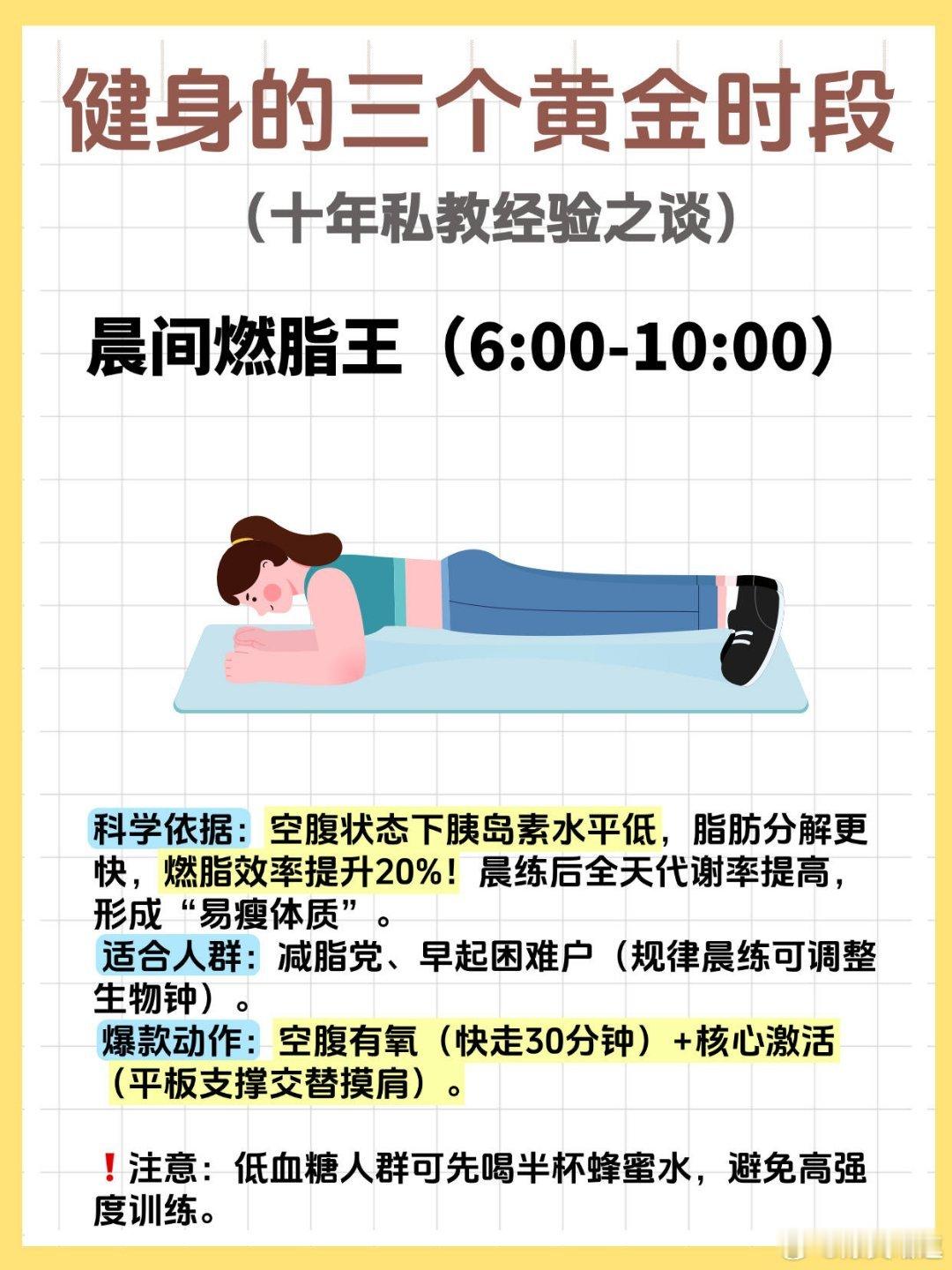 健身的三个黄金时间段，