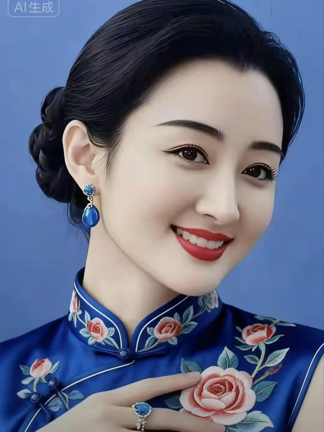 宝蓝韵姿
宝蓝缎绣玫枝馥，
笑靥如花语韵长。
蓝珠流光添雅意，
一眼惊醉九衢芳。