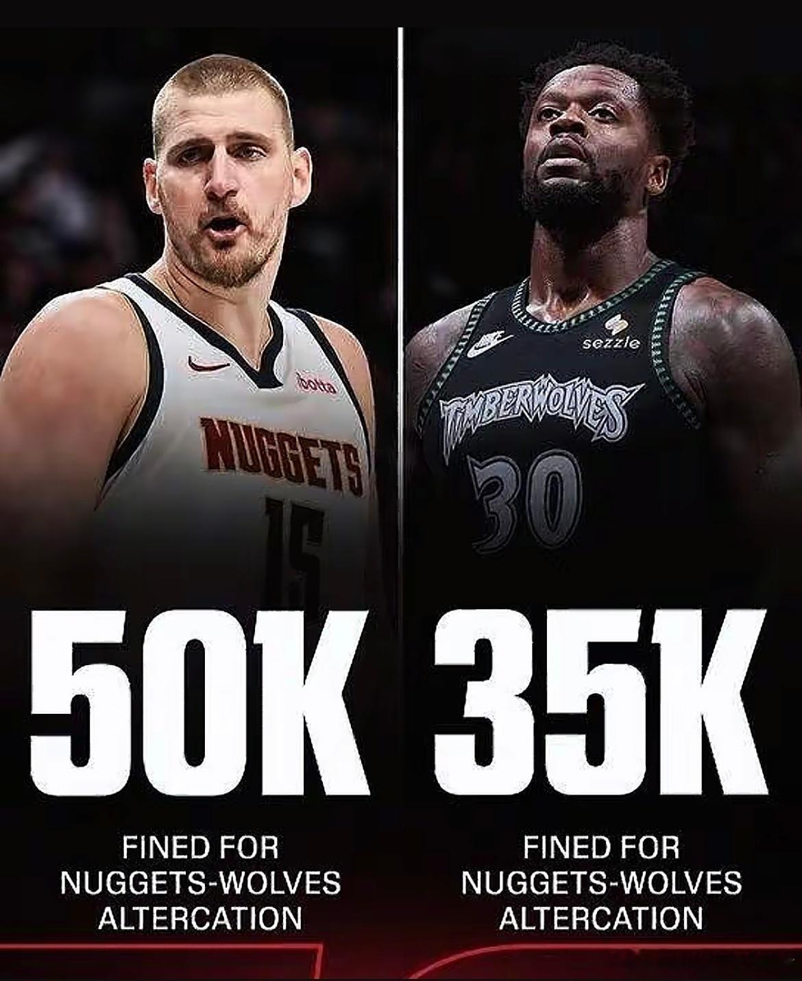 约基奇和兰德尔G4冲突处罚结果出炉，合计被罚8万5，无人禁赛NBA官方公布处罚决