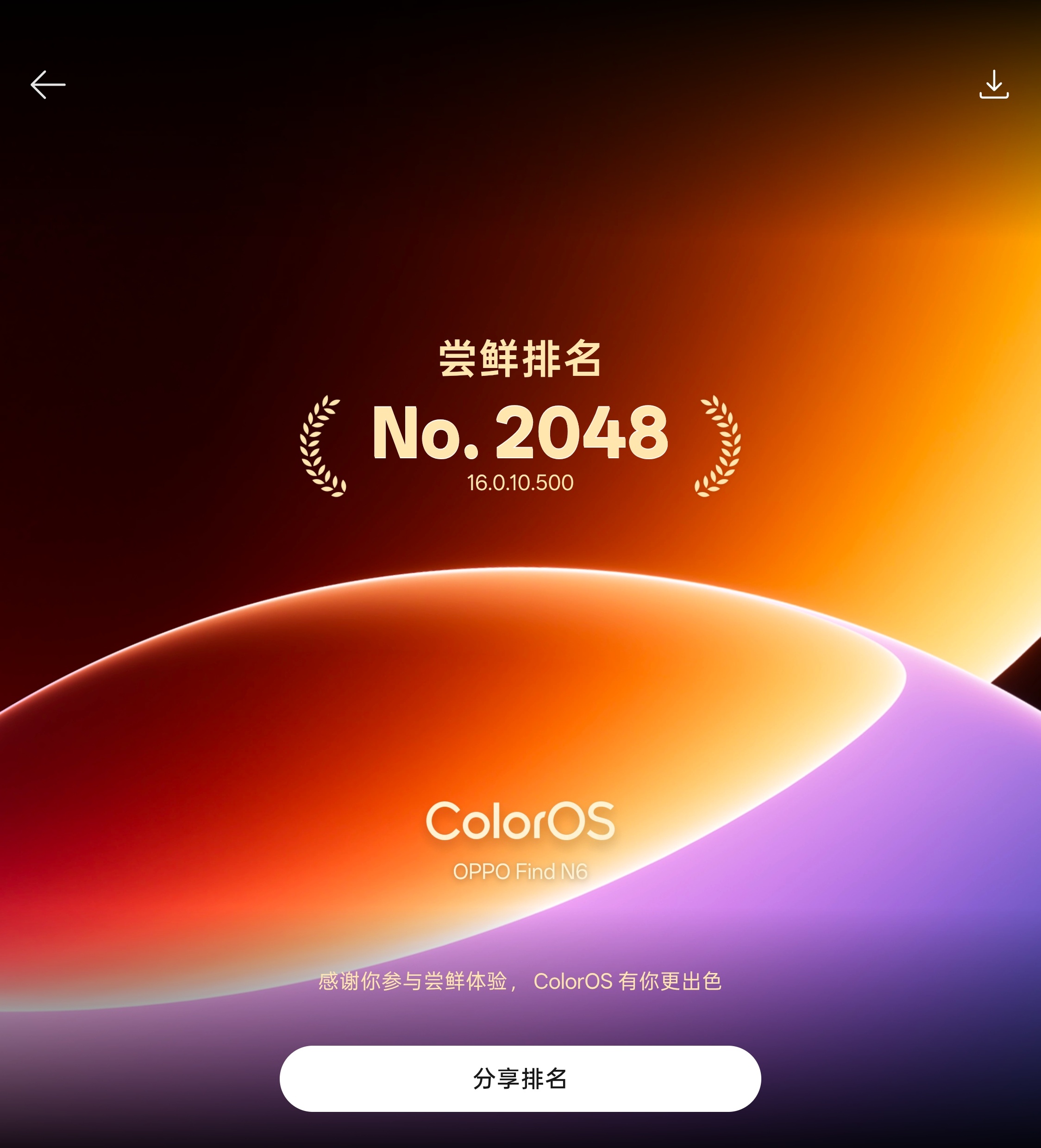 我的ColorOS尝鲜排名2048位，你们呢