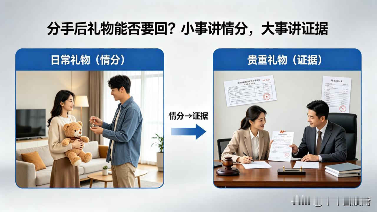 分手礼物一般赠与即生效，日常小件、表达爱意的，通常不能要回。
但彩礼、以结婚为目