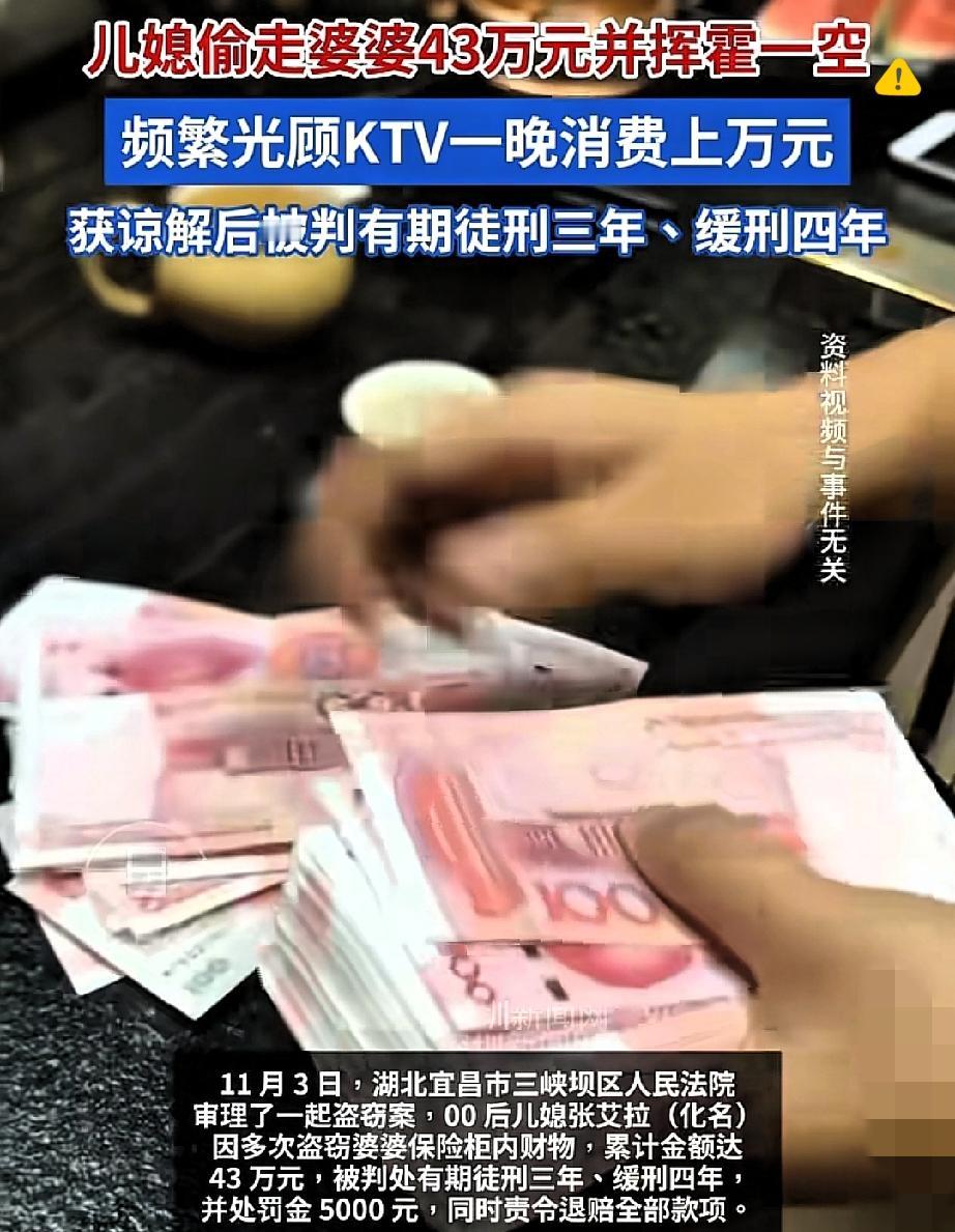 宜昌00后儿媳这波操作，真让人又气又心疼！

43万养老钱40多天造光，KTV冲