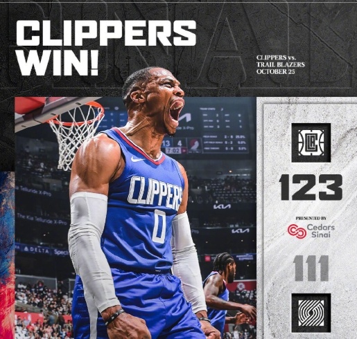 #快船战胜开拓者# 全场比分：快船123：111开拓者，快船战胜开拓者！乔治27