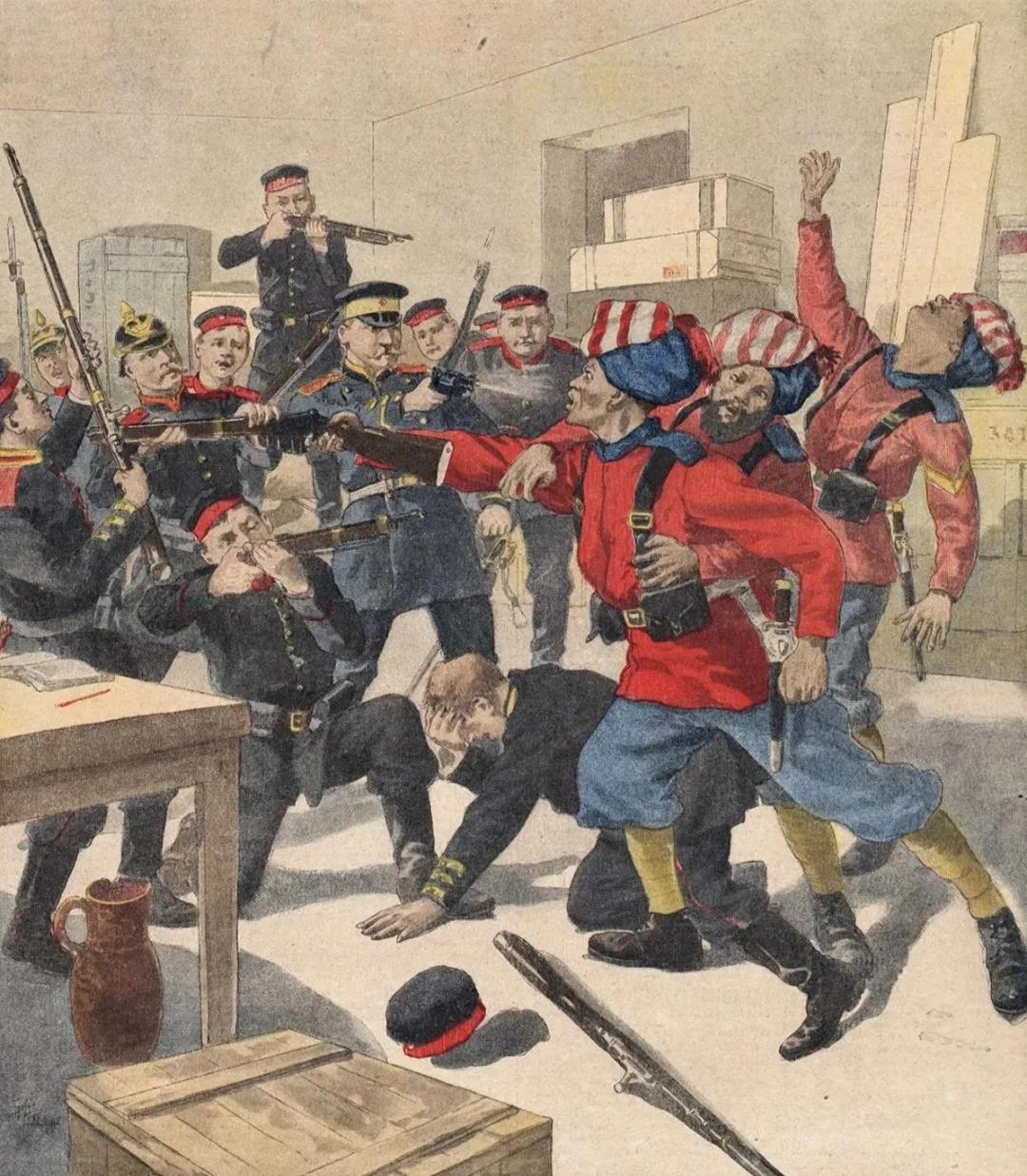 八国联军进入北京和天津后，就展开了抢劫比赛，英军抱怨俄军像蝗虫，德军指责法军垄断