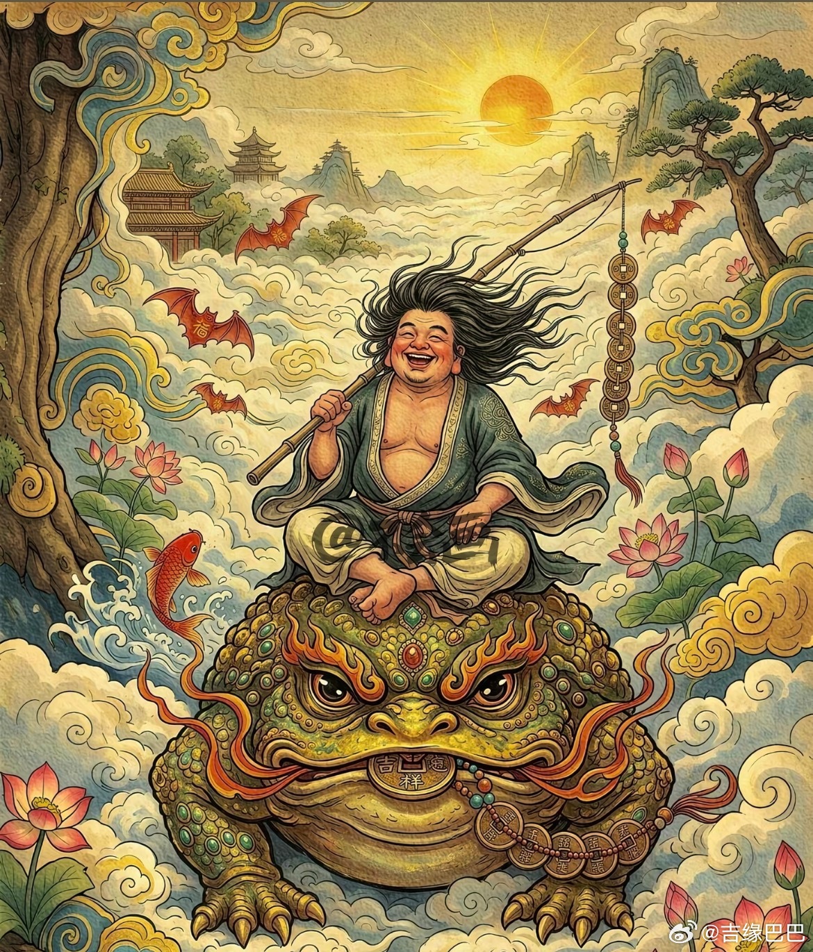 今天农历六月初十，是刘海蟾财神诞辰，虔诚礼拜；刘海蟾是民间家喻户晓的福财神，保佑
