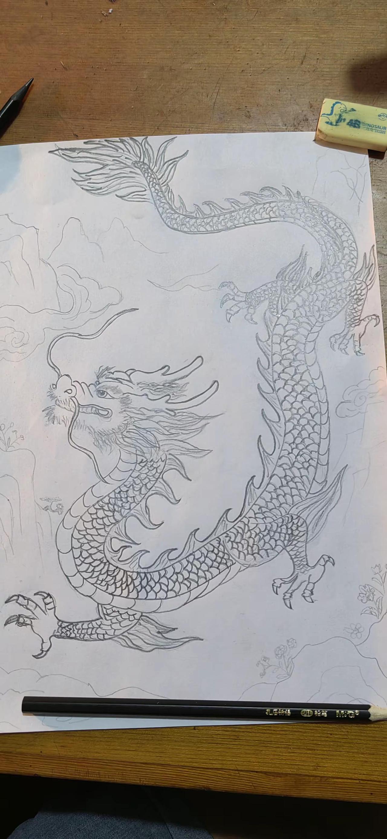 一纸一青龙，一念赴长风。手绘