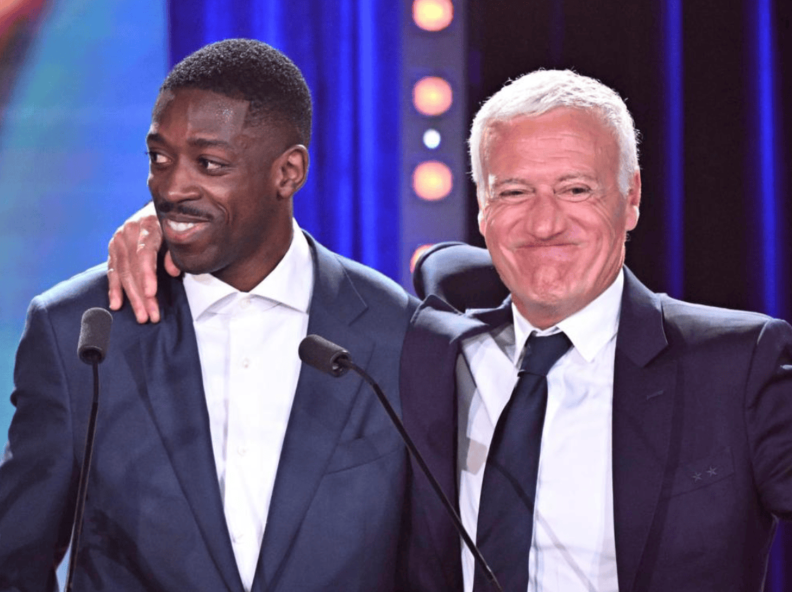 姆巴佩没有投票；德尚的投票登贝莱第一姆巴佩第二