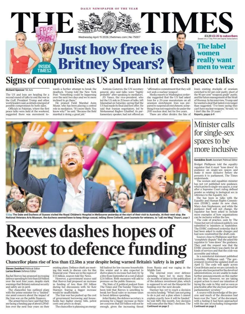 英国财政大臣瑞秋·里夫斯提出在四年内增加100亿英镑国防开支的提议，正值《泰晤士