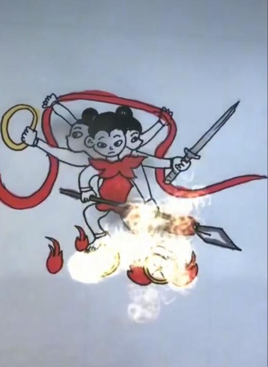 〔看图猜成语〕
图中画面真精彩；
好像哪吒在闹海；
看头就已经有三；
另外还有六