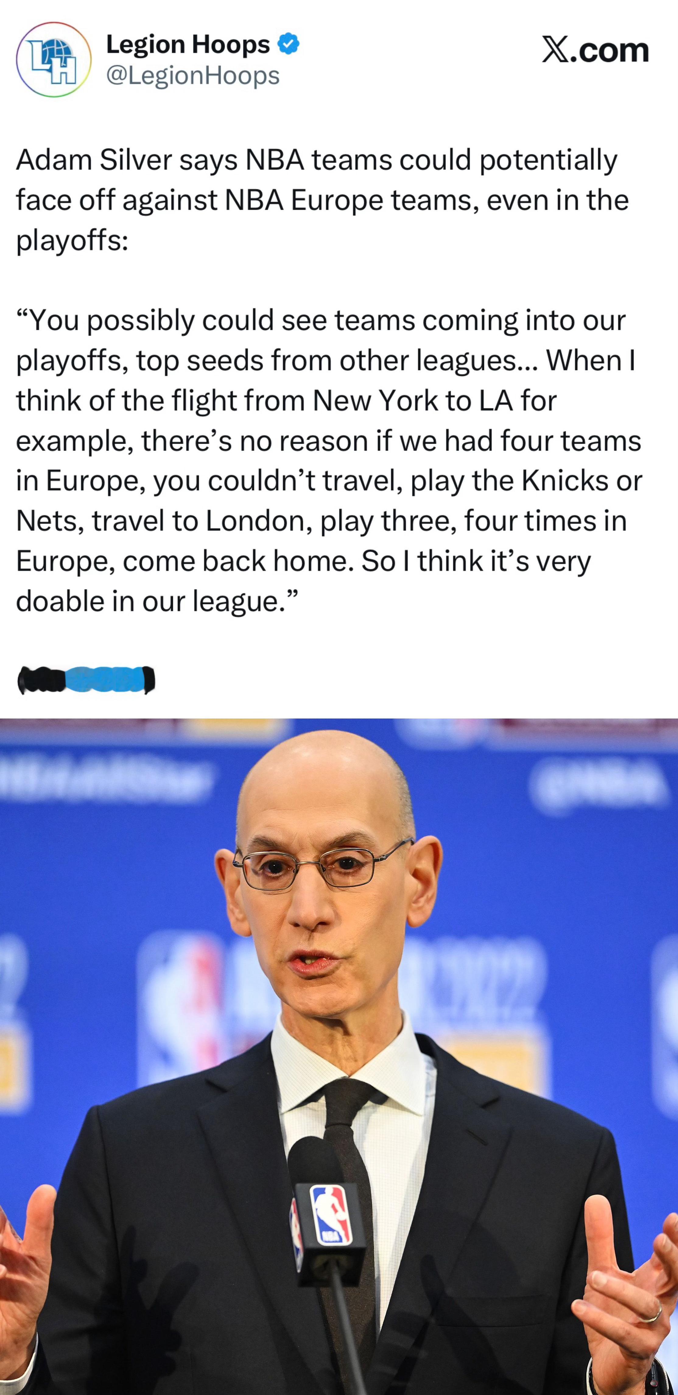 干啥啥不行，瞎整第一名……萧华表示，NBA球队未来或有可能与NBA欧洲区球队交手