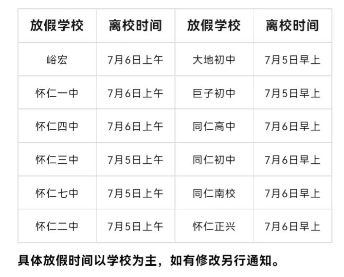 怀仁几个学校的放假时间定了！
