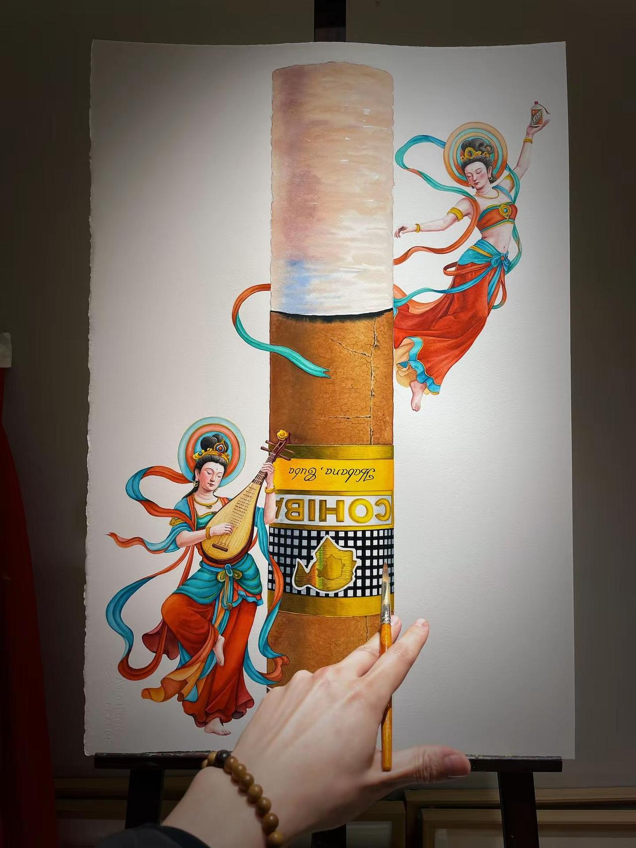 画自己的风格。半成品Teacher方 雪茄 茄友 定制画