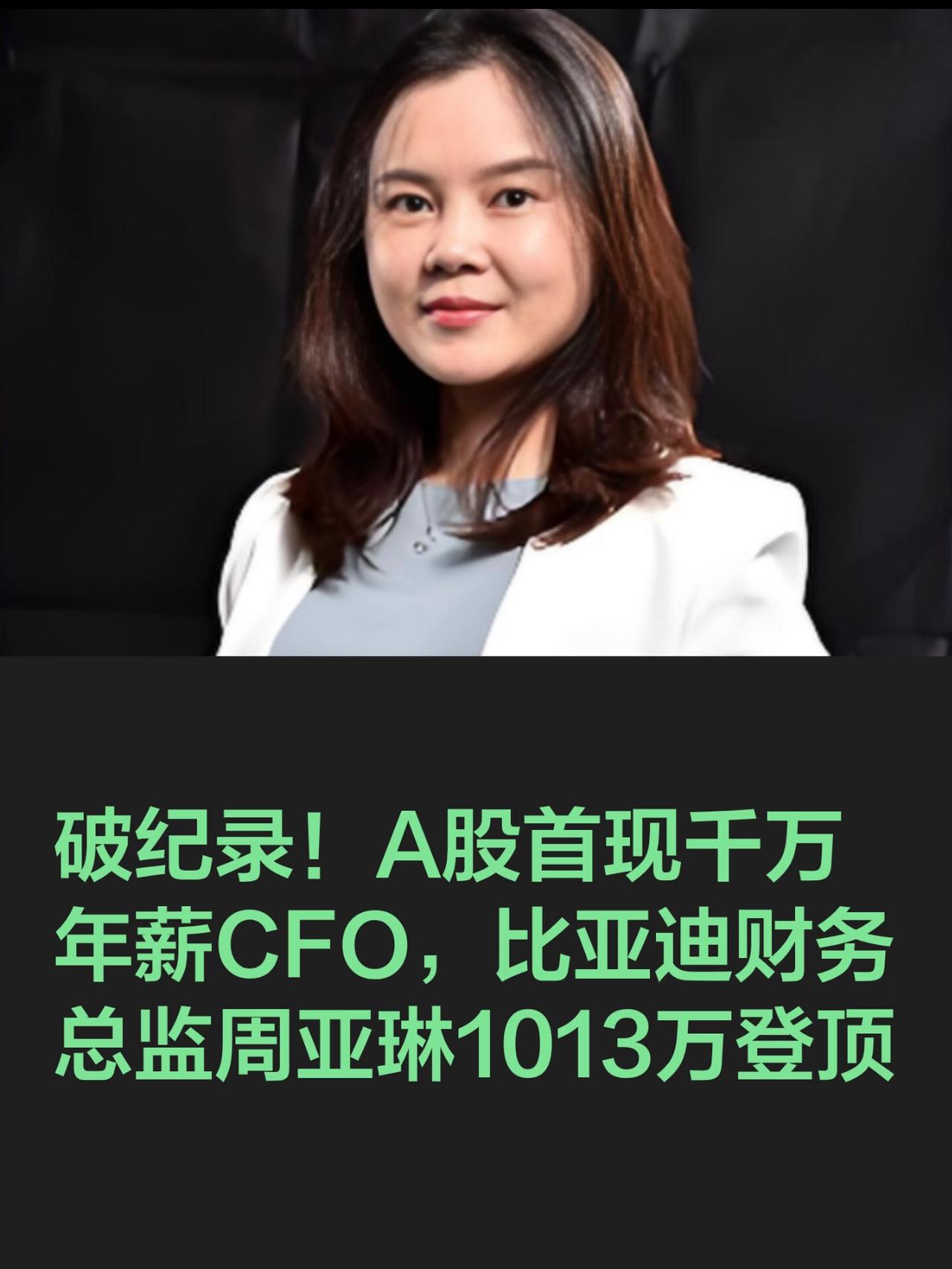 比亚迪财务总监周亚琳年薪破千万，
我好奇查了一下她的履历。
才发现这个女人实在是