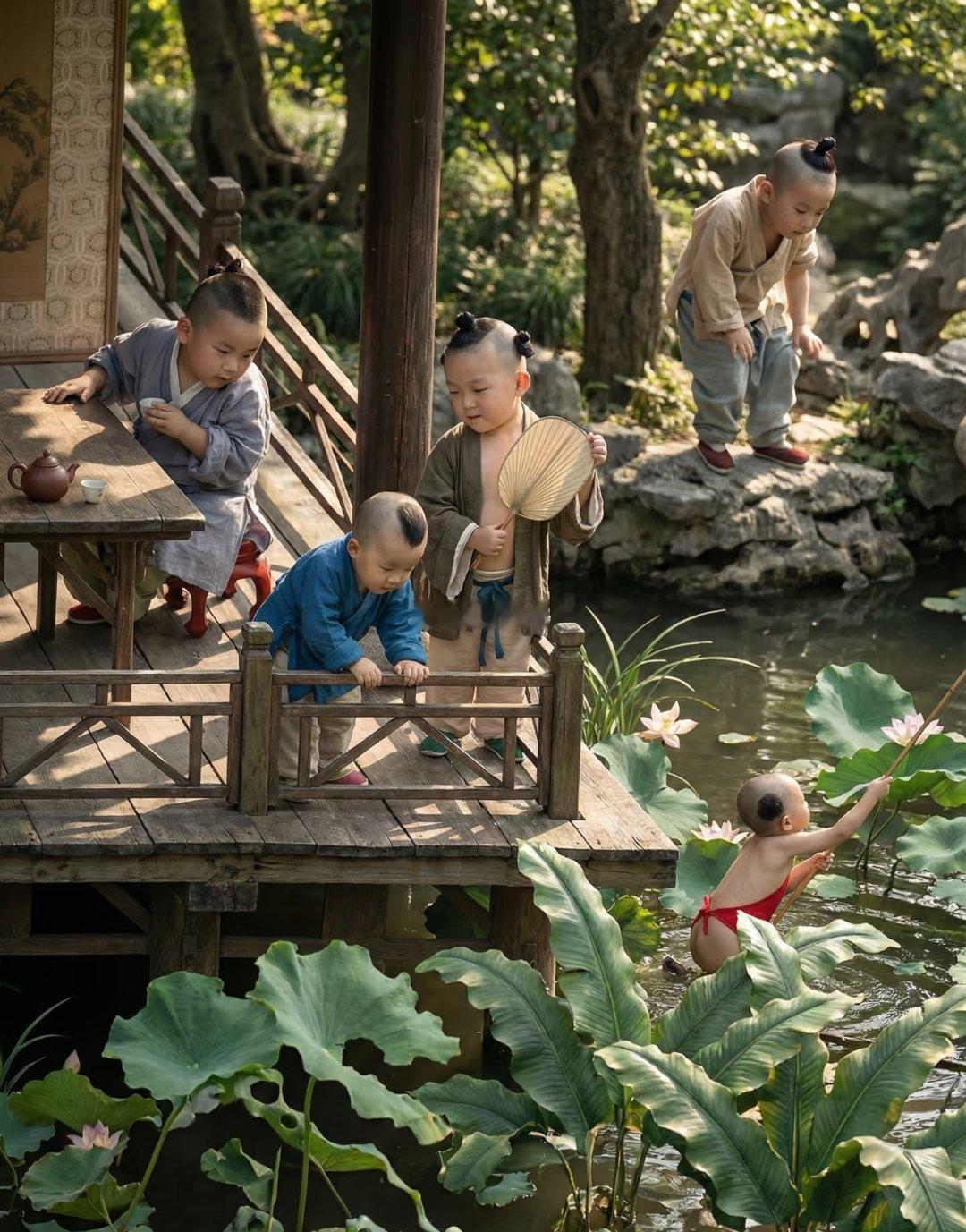 AI还原北宋苏汉臣所绘《长春百子图》。历史那些事