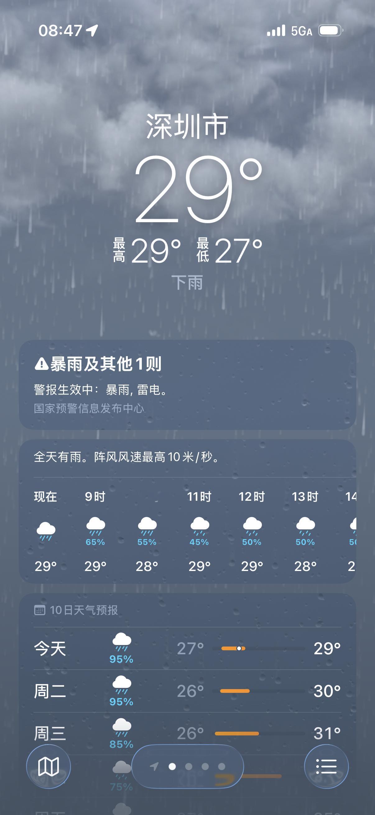 深圳天气目前出门还没下雨，到公司后随便下出门伞是本体，别问，问就是一定必须得带！