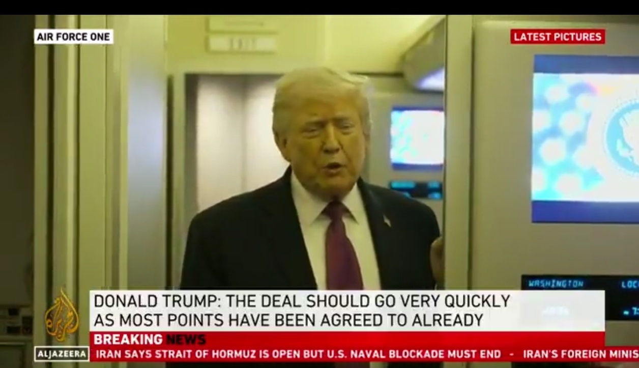 特朗普总统在空军一号上告诉记者，伊朗谈判"进展非常顺利"，预计很快就会有"好消息