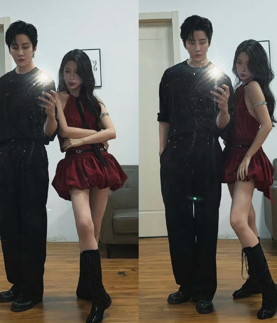 双厨狂喜，Mike更新了和虞书欣的对镜拍，虞书欣腿好长 撕漫男神和女神 