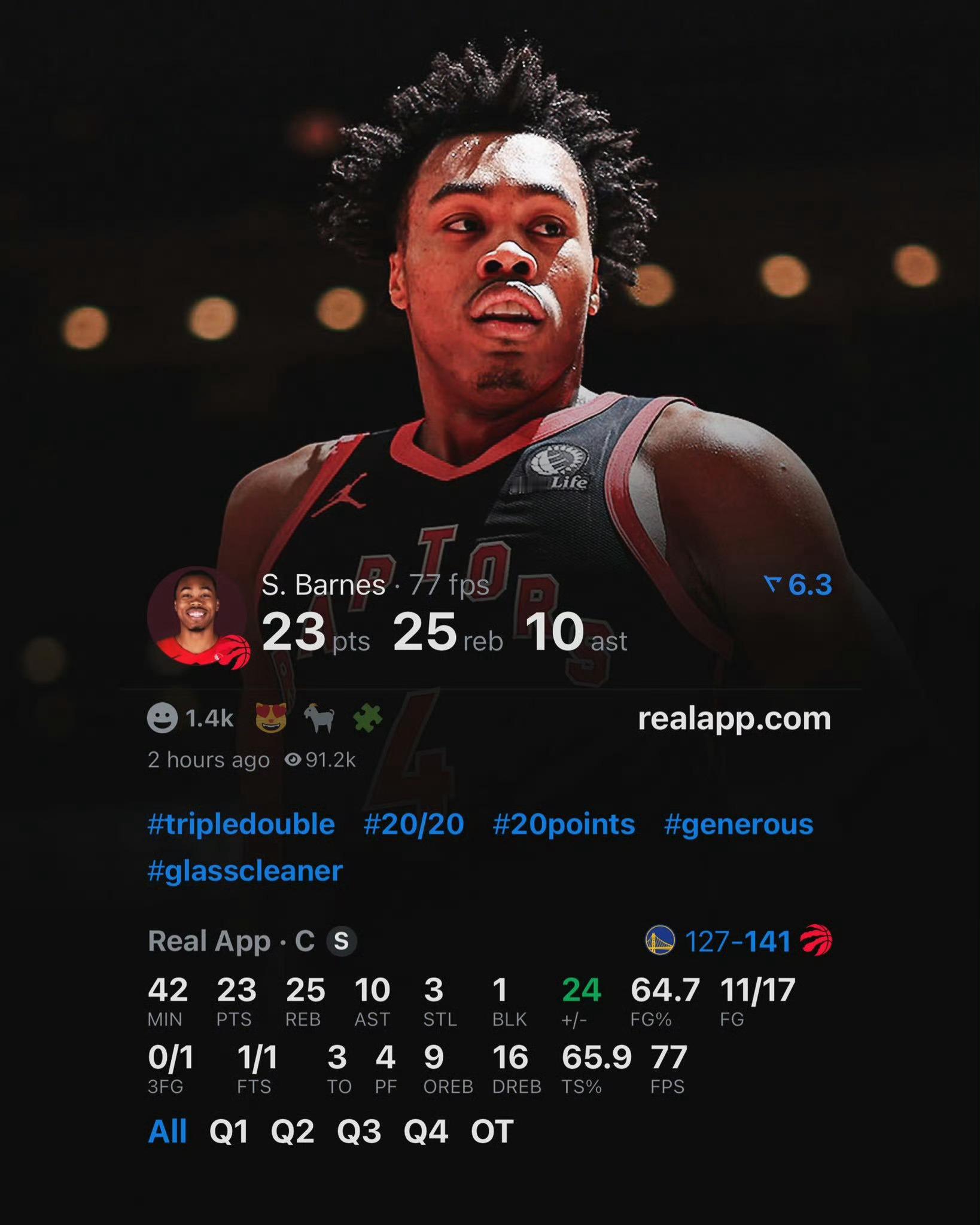 巴恩斯23分25篮板10助攻啥玩意，25个篮板？！一觉睡醒我以为我看错了看了比赛