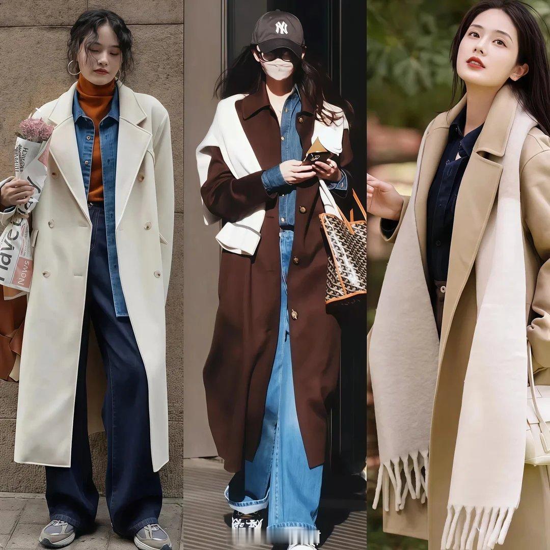 冬天穿大衣，还是搭配“牛仔裤”，最好看！当大衣裹在身上的那一刻，温暖就会彻底释放